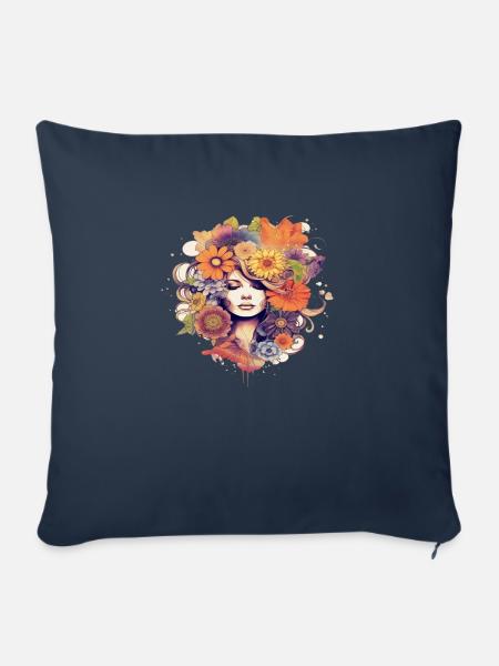Flower Power Mädchen 5 - Sofakissen mit Füllung 45 x 45 cm - Navy