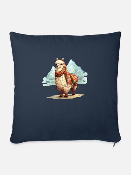 Alpaka mit Decke - Sofakissen mit Füllung 45 x 45 cm - Navy