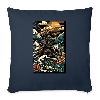 Guerrier samouraï japonais Mokuhaga - Coussin et housse de 45 x 45 cm - bleu marine - Devant