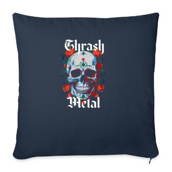 Design Thrash Metal avec crâne et roses. - Coussin et housse de 45 x 45 cm - bleu marine - Devant