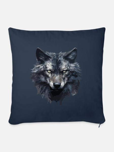 Cooles Wolfs Design - Sofakissen mit Füllung 45 x 45 cm - Navy