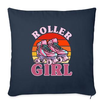 Roller Patinage, patin à roulettes, filles, enfants - Coussin et housse de 45 x 45 cm - bleu marine - Devant