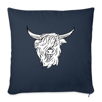 dessin au trait blanc noir highlander écossais - Coussin et housse de 45 x 45 cm - bleu marine - Devant