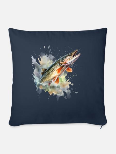 Springender Hecht Wasserfarbe - Sofakissen mit Füllung 45 x 45 cm - Navy