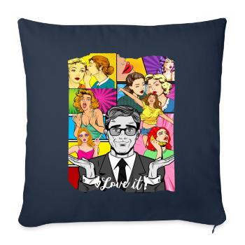 Bandes dessinées sur la vie de l’homme et de la femme - Coussin et housse de 45 x 45 cm - bleu marine - Devant