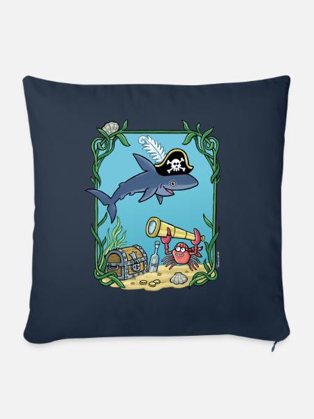 Hai-Kapitän mit Krebs-Pirat, Unterwasserwelt - Sofakissen mit Füllung 45 x 45 cm - Navy