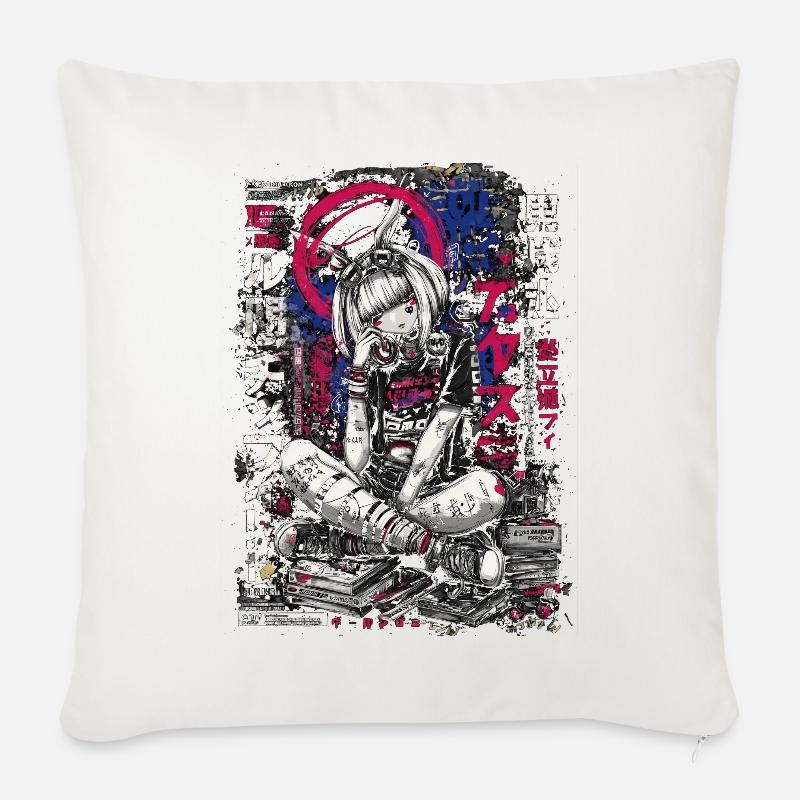 Cyberpunk Mädchen mit Graffiti-Design - Sofakissen mit Füllung 45 x 45 cm - Naturweiß 