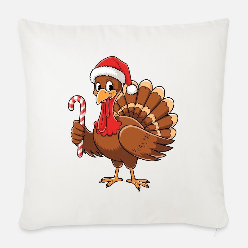 Dinde avec chapeau de Noël Thanksgiving - Coussin et housse de 45 x 45 cm - blanc nature