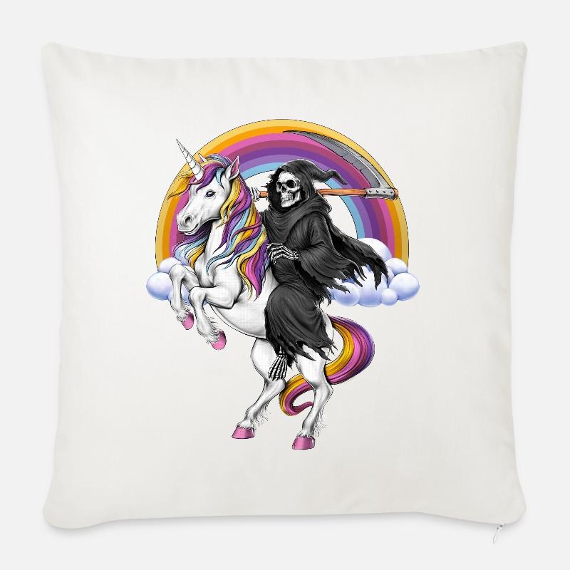 Sensenmann reitet Einhorn - Sofakissen mit Füllung 45 x 45 cm - Naturweiß 