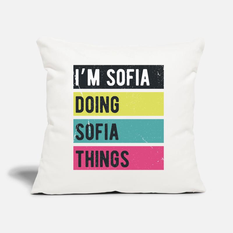 Ich bin Sofia und mache Sofia-Dinge in Retro-Farben Sofakissen mit Füllung 45 x 45 cm