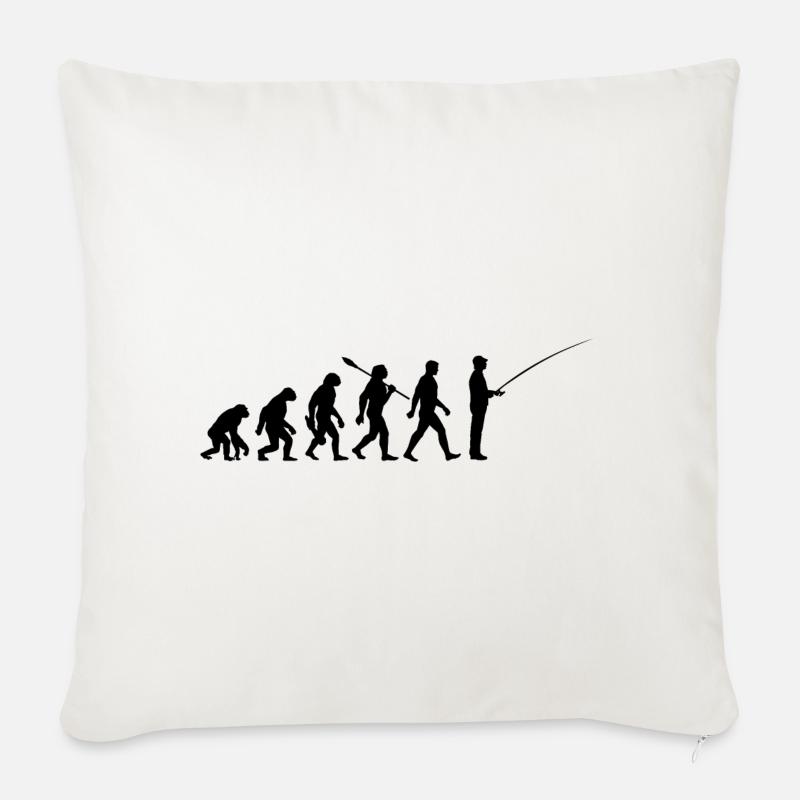 Evolution Pêcheur Pêche Poisson - Coussin et housse de 45 x 45 cm - blanc nature
