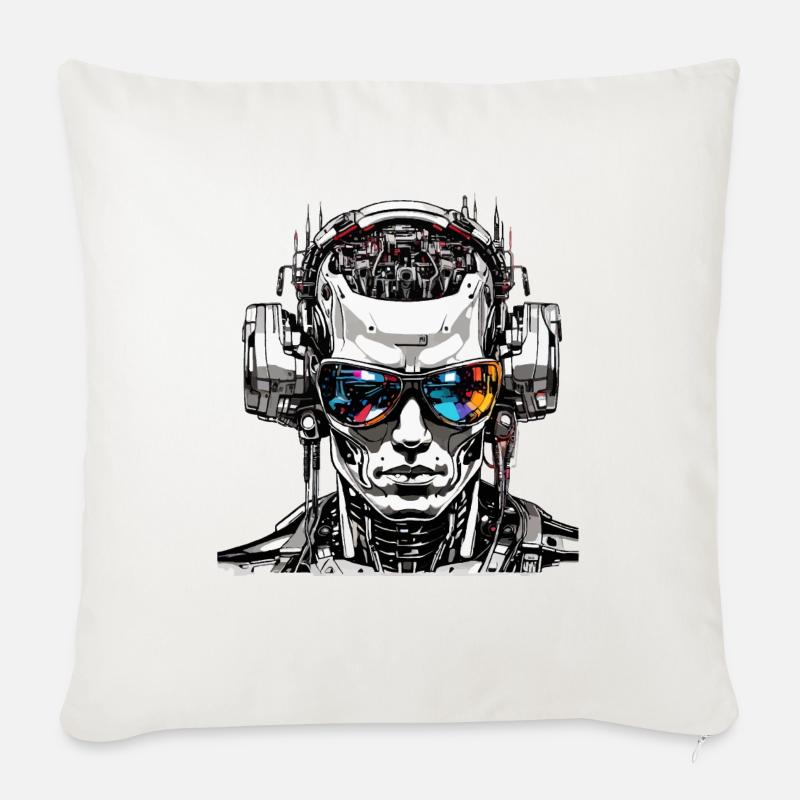 Android, Cyborg Deejay, TRANCE - Coussin et housse de 45 x 45 cm - blanc nature
