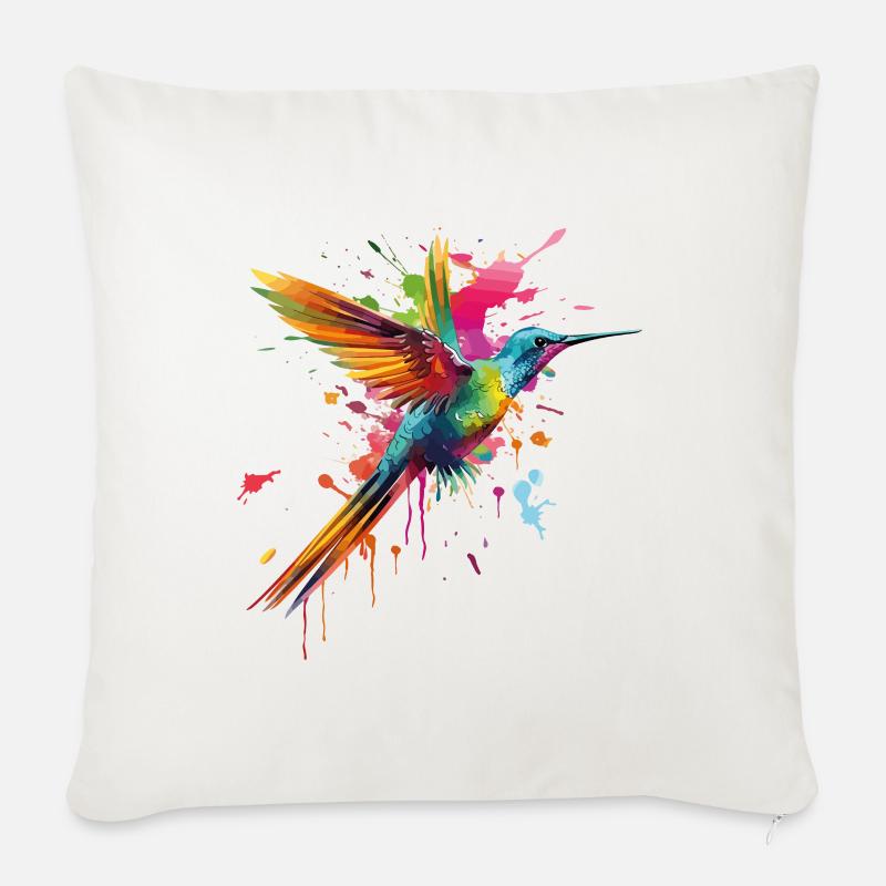 Kolibri Vogel Tier Kunst Aquarell Splash Bunt - Sofakissen mit Füllung 45 x 45 cm - Naturweiß