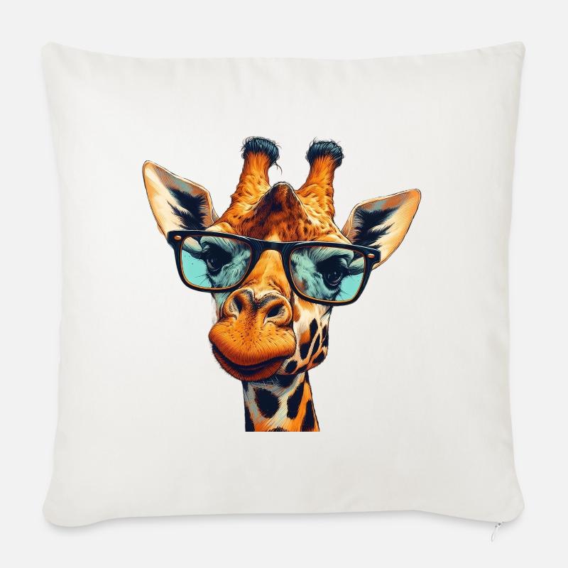 Giraffe mit Brille - Sofakissen mit Füllung 45 x 45 cm - Naturweiß 