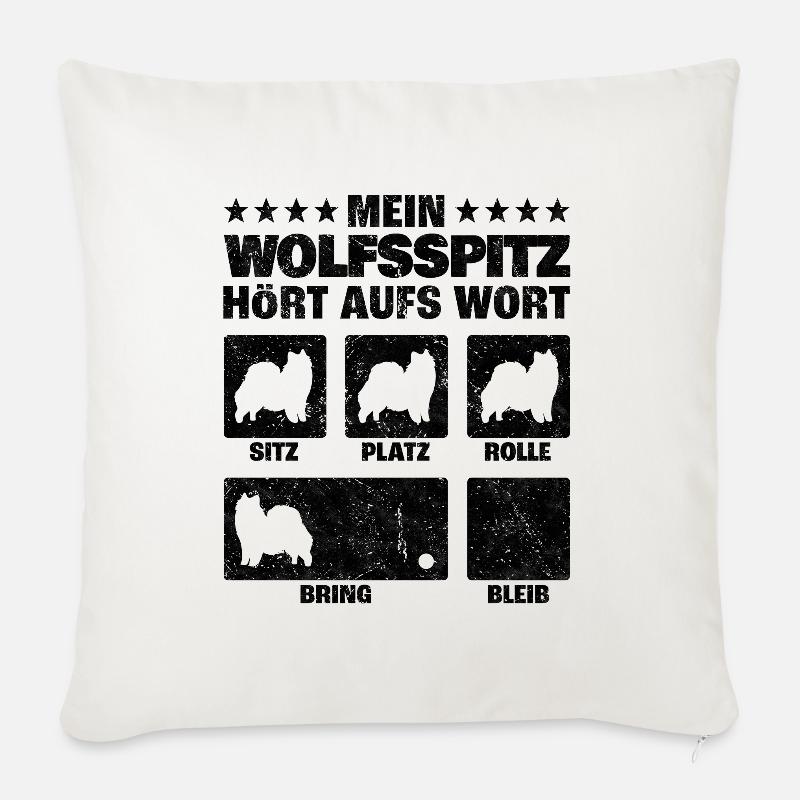 Wolfsspitz Zuhause ist deutscher Spitz Spruch - Sofakissen mit Füllung 45 x 45 cm - Naturweiß 