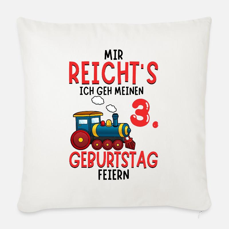 3. Geburtstag Geburtstagsgeschenk mit Eisenbahn - Sofakissen mit Füllung 45 x 45 cm - Naturweiß 