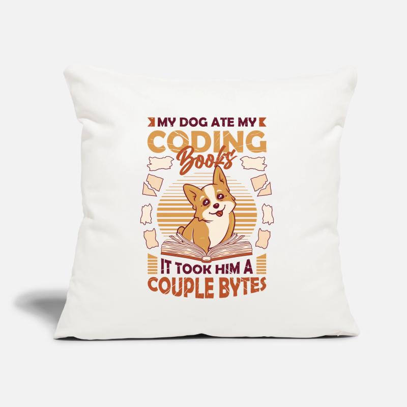 Dog Bytes Code Computer Joke Programmation Coussin et housse de 45 x 45 cm