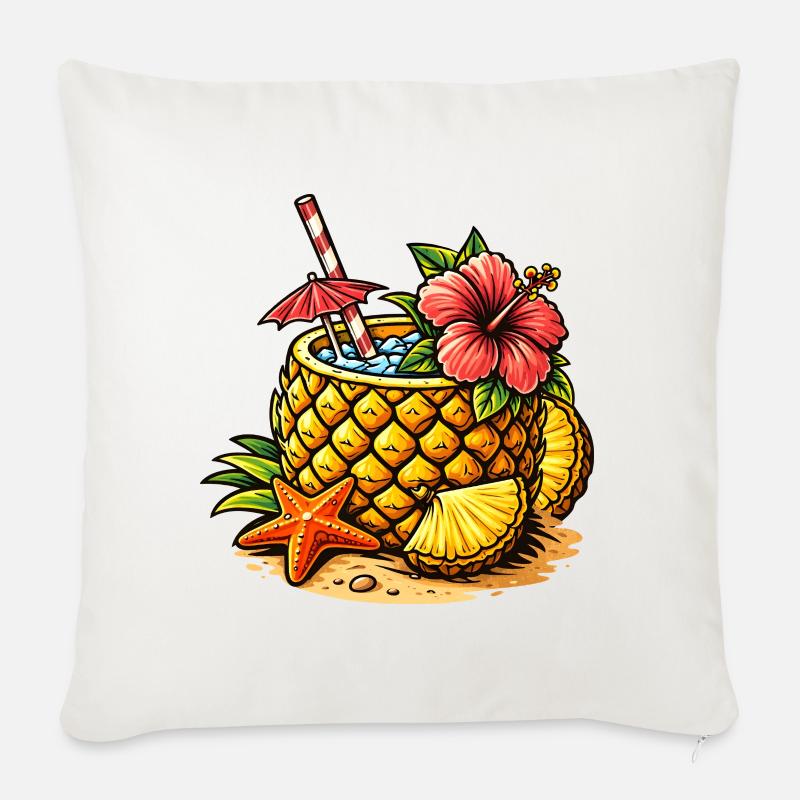 Ananascocktail Illustration Tropisk Drik - Sofapude med fyld 45 x 45 cm - naturhvid