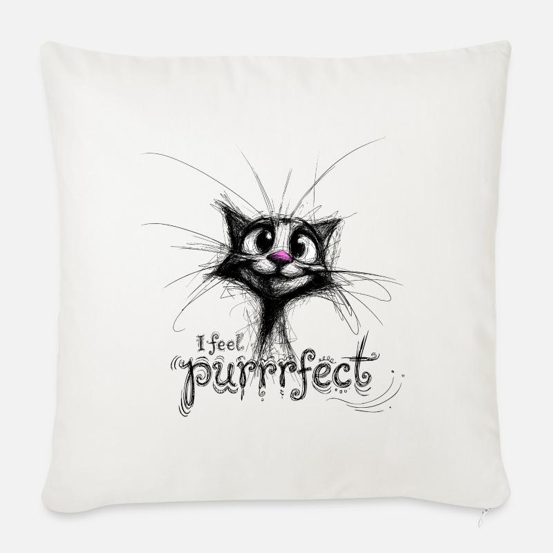 chat mignon – je me sens purrfec - Coussin et housse de 45 x 45 cm - blanc nature