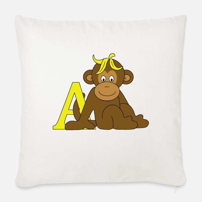 Affe mit A - Sofakissen mit Füllung 45 x 45 cm - Naturweiß 