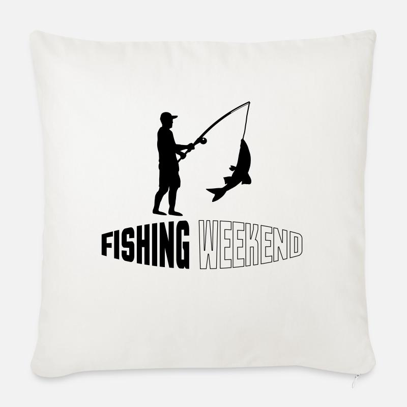 Week-end de pêche - Coussin et housse de 45 x 45 cm - blanc nature