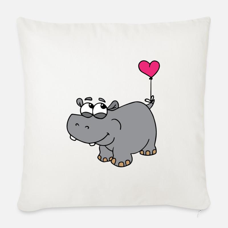 Nilpferd mit Herzballon - Sofakissen mit Füllung 45 x 45 cm - Naturweiß 