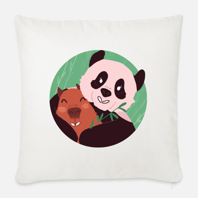 Capybara & Panda Amis - Coussin et housse de 45 x 45 cm - blanc nature