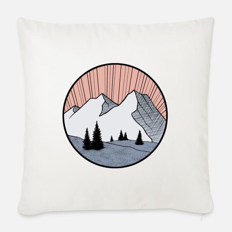 mountain landscape drawing - triangle logo - Sofa pillow with filling 45cm x 45cm - natural white