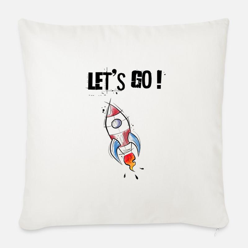 Fusée sketchy let's go ! - Coussin et housse de 45 x 45 cm - blanc nature