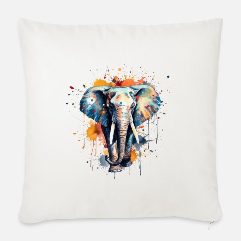 Éléphant coloré - Coussin et housse de 45 x 45 cm - blanc nature