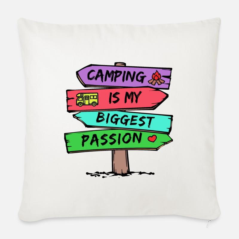 Camping Statement Wohnwagen Camper Urlaub Wanderer - Sofakissen mit Füllung 45 x 45 cm - Naturweiß 