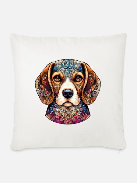 Verziertes Beagle-Mandala-Porträt - Sofakissen mit Füllung 45 x 45 cm - Naturweiß 