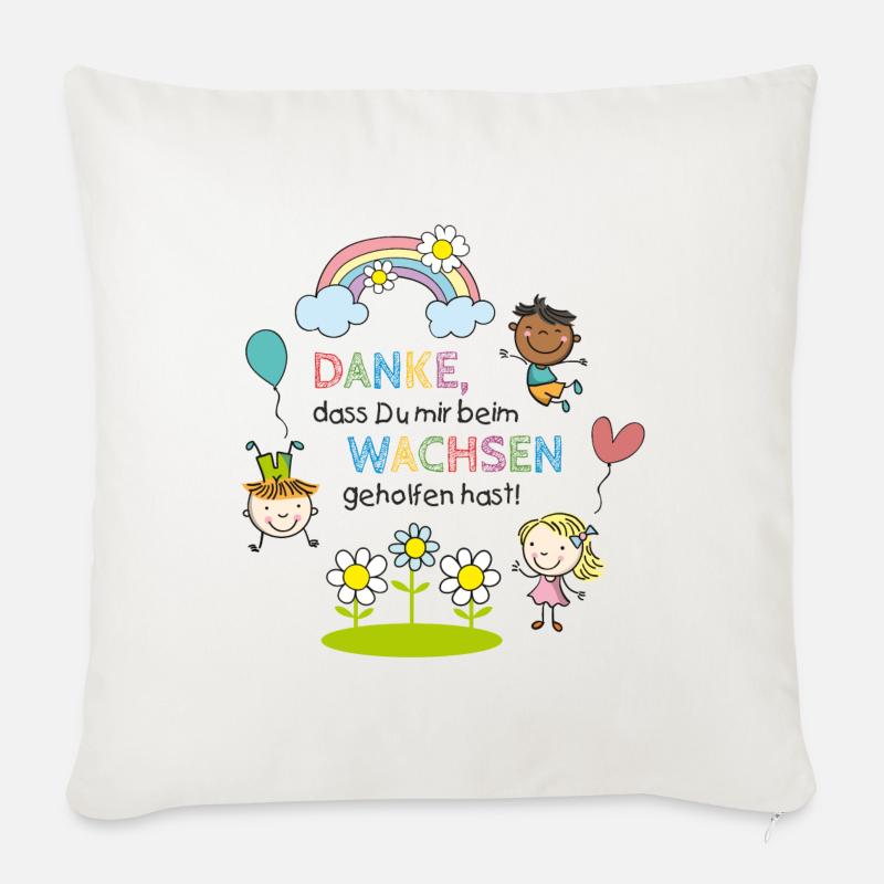 Dankesspruch Kita | Kinder - Regenbogen - Blumen  - Sofakissen mit Füllung 45 x 45 cm - Naturweiß 