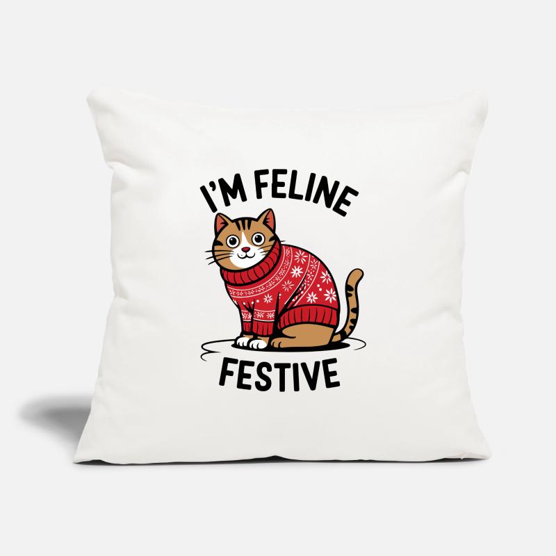 Festliche Katze mit Weihnachtspullover Sofakissen mit Füllung 45 x 45 cm
