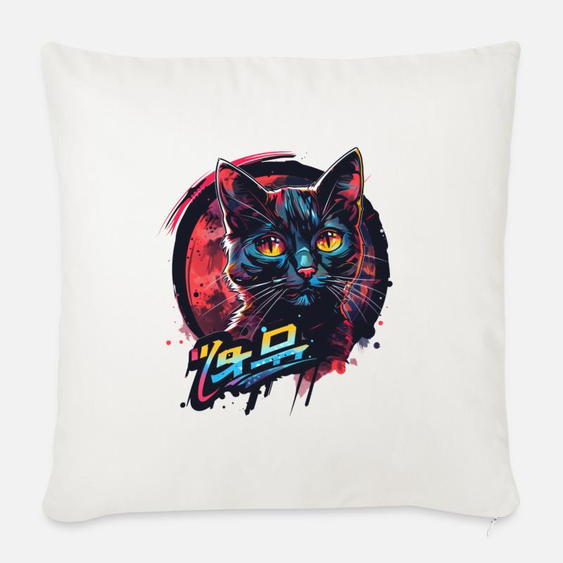 Chat Cyberpunk - Coussin et housse de 45 x 45 cm - blanc nature