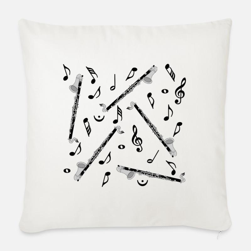 Notes de musique pour clarinette basse - Coussin et housse de 45 x 45 cm - blanc nature