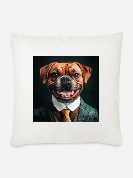 Elegant gekleideter Hund im Business-Anzug - Sofakissen mit Füllung 45 x 45 cm - Naturweiß 