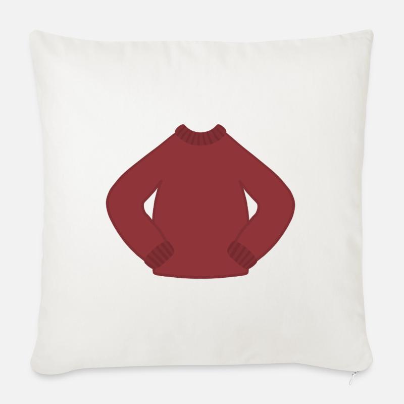 Pull en tricot douillet rouge rouille - Coussin et housse de 45 x 45 cm - blanc nature