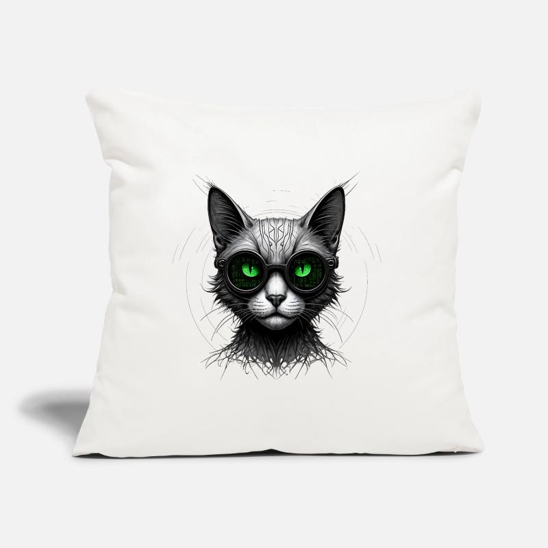 Green Eyes Computer Coder Geek Cat Sofa pillow with filling 45cm x 45cm