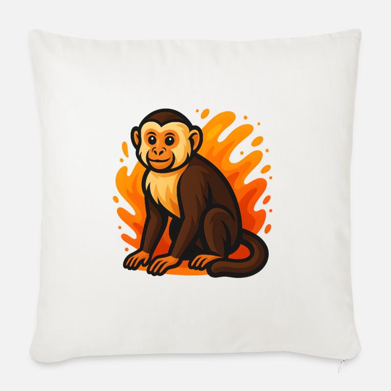 Marque Singe Capucin Dessin animé Design - Coussin et housse de 45 x 45 cm - blanc nature