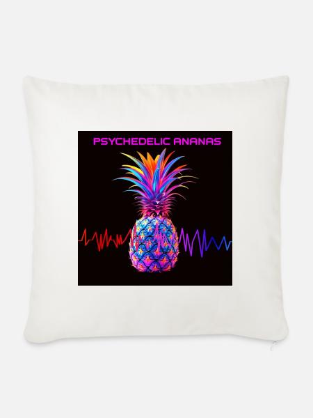 Psychedelischer Ananas Neonprint - Sofakissen mit Füllung 45 x 45 cm - Naturweiß