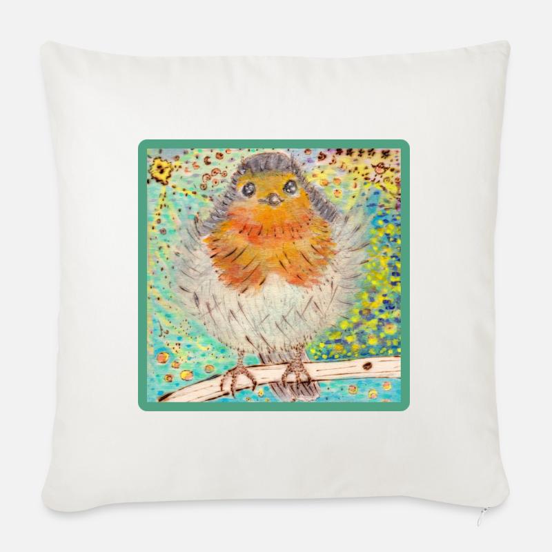 Rotkehlchen /Robin - Sofakissen mit Füllung 45 x 45 cm - Naturweiß 