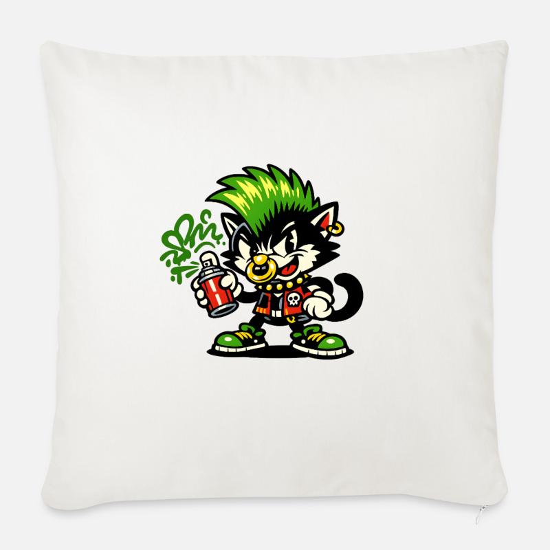 Graffiti Punk Cat Spray - Coussin et housse de 45 x 45 cm - blanc nature
