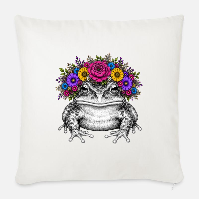 Grenouille avec corolle florale - Coussin et housse de 45 x 45 cm - blanc nature