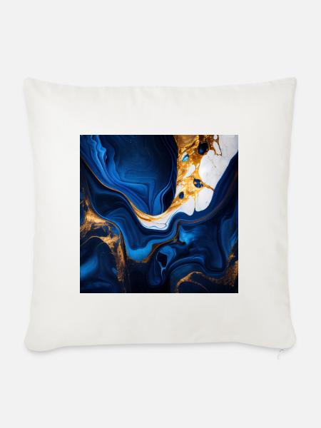 Dunkelblauer moderner Marmor - Sofakissen mit Füllung 45 x 45 cm - Naturweiß
