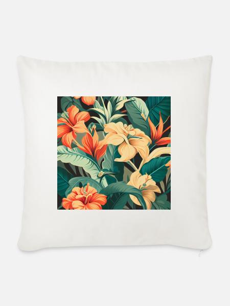 Tropische Blätter Blumen - Sofakissen mit Füllung 45 x 45 cm - Naturweiß