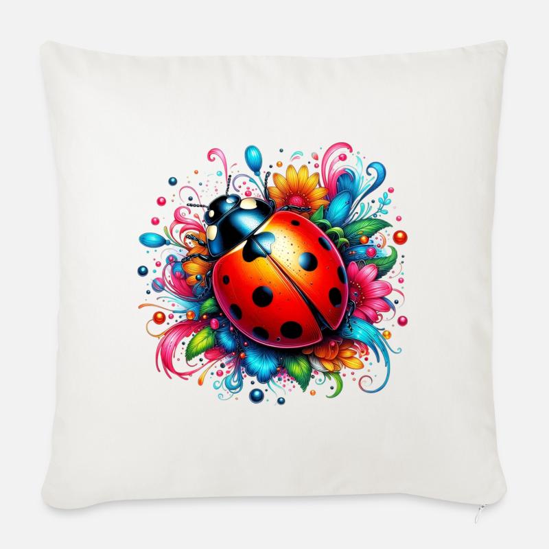 Marienkäfer - Sofakissen mit Füllung 45 x 45 cm - Naturweiß 