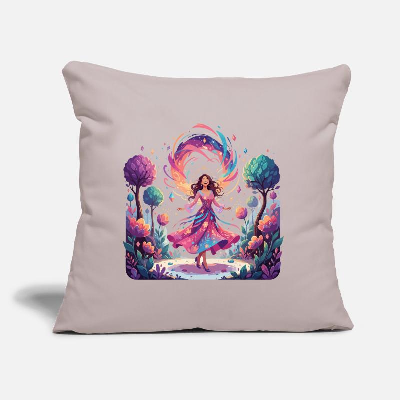 Danse colorée de la princesse dans la danseuse enchantée de la forêt Coussin et housse de 45 x 45 cm