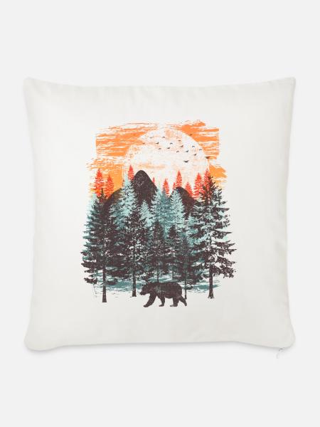 Wald Landschaft (Bär) - Sofakissen mit Füllung 45 x 45 cm - Naturweiß