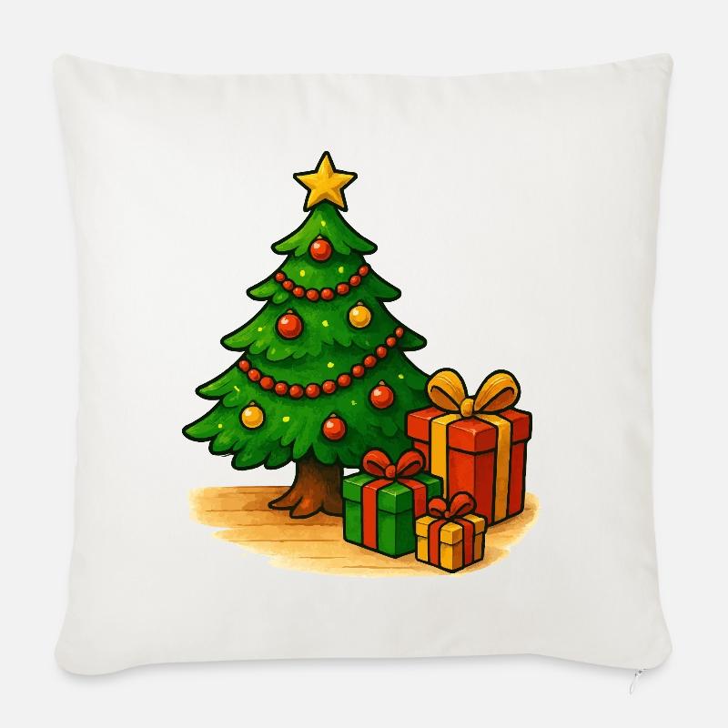 Weihnachtsbaum mit Geschenken Muster - Sofakissen mit Füllung 45 x 45 cm - Naturweiß 